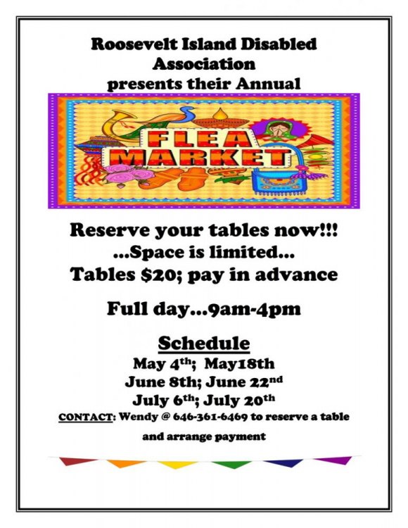 May 4th: Roosevelt Island Disabled Association Flea Market Opens May 4th: Roosevelt Island Disabled Association Flea Market Opens